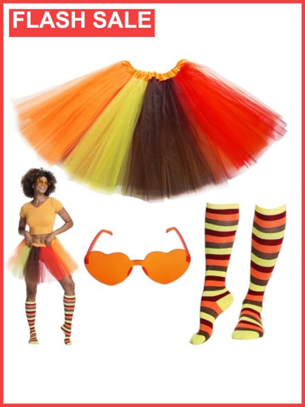 Tulle Tutu Skirt Set Knee High Socks Sunglasses Halloween Thanksgiving Costume